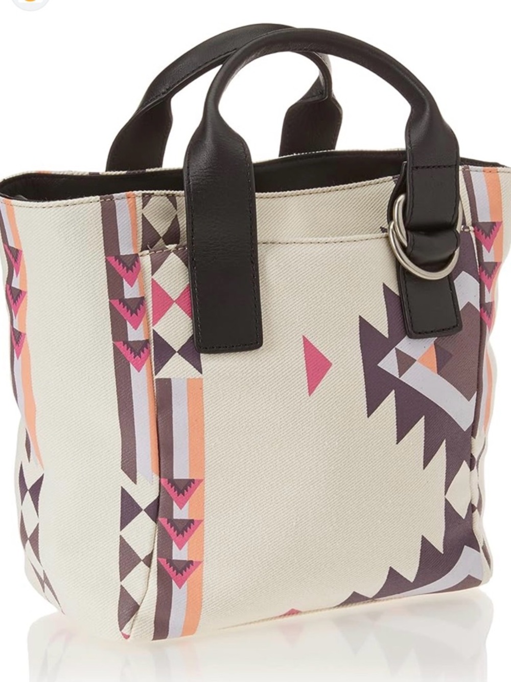Lucky Brand Cream Canvas Tote with Pink, Purple and Peach Tribal Print
